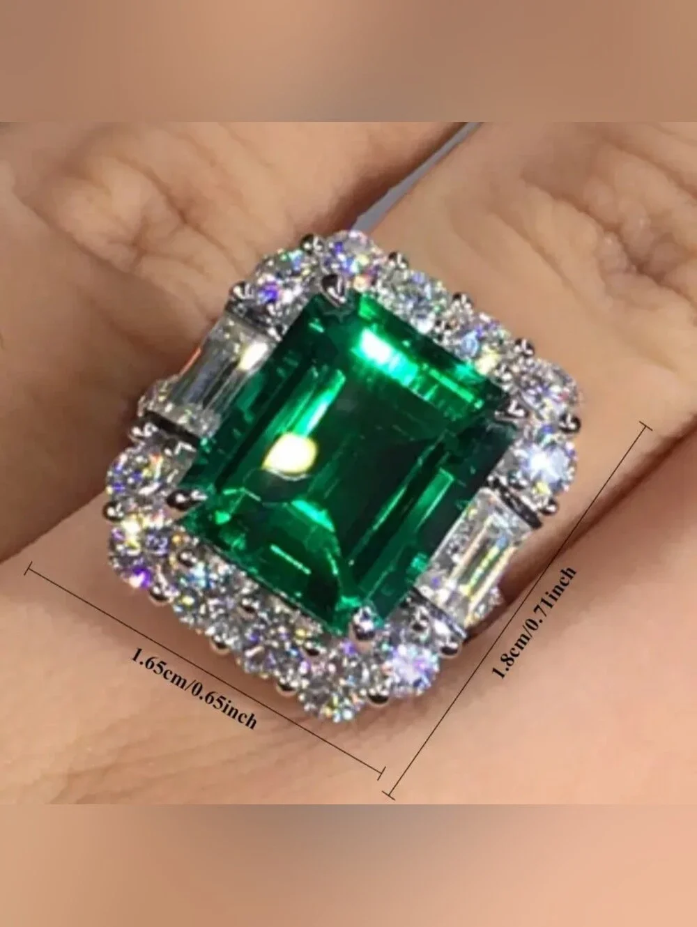 White Rhodium Emerald Halo Ring